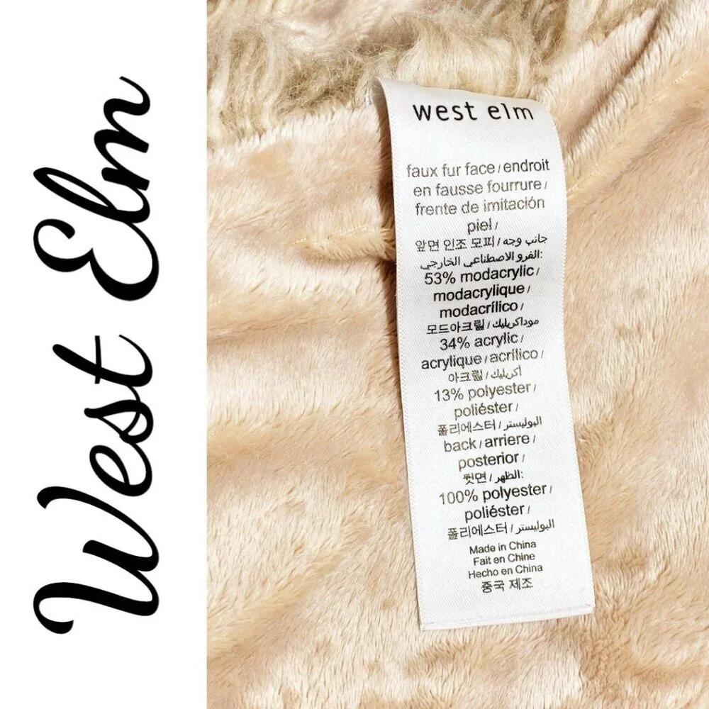 WEST ELM Faux Fur Blush Pink Plush Throw Blanket, 47”‎ x 60”